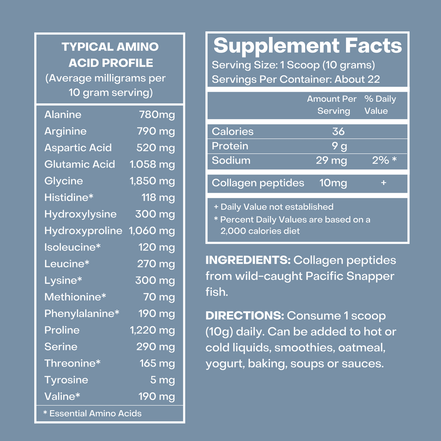 Supplement facts for Girl & The Sea marine collagen